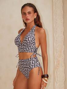 Swim Chiccia 2pcs Knitted Sexy Printed Wireless Bikini Set, Elegant Summer Women Beach Party Swimwear - Multicolor - View 3