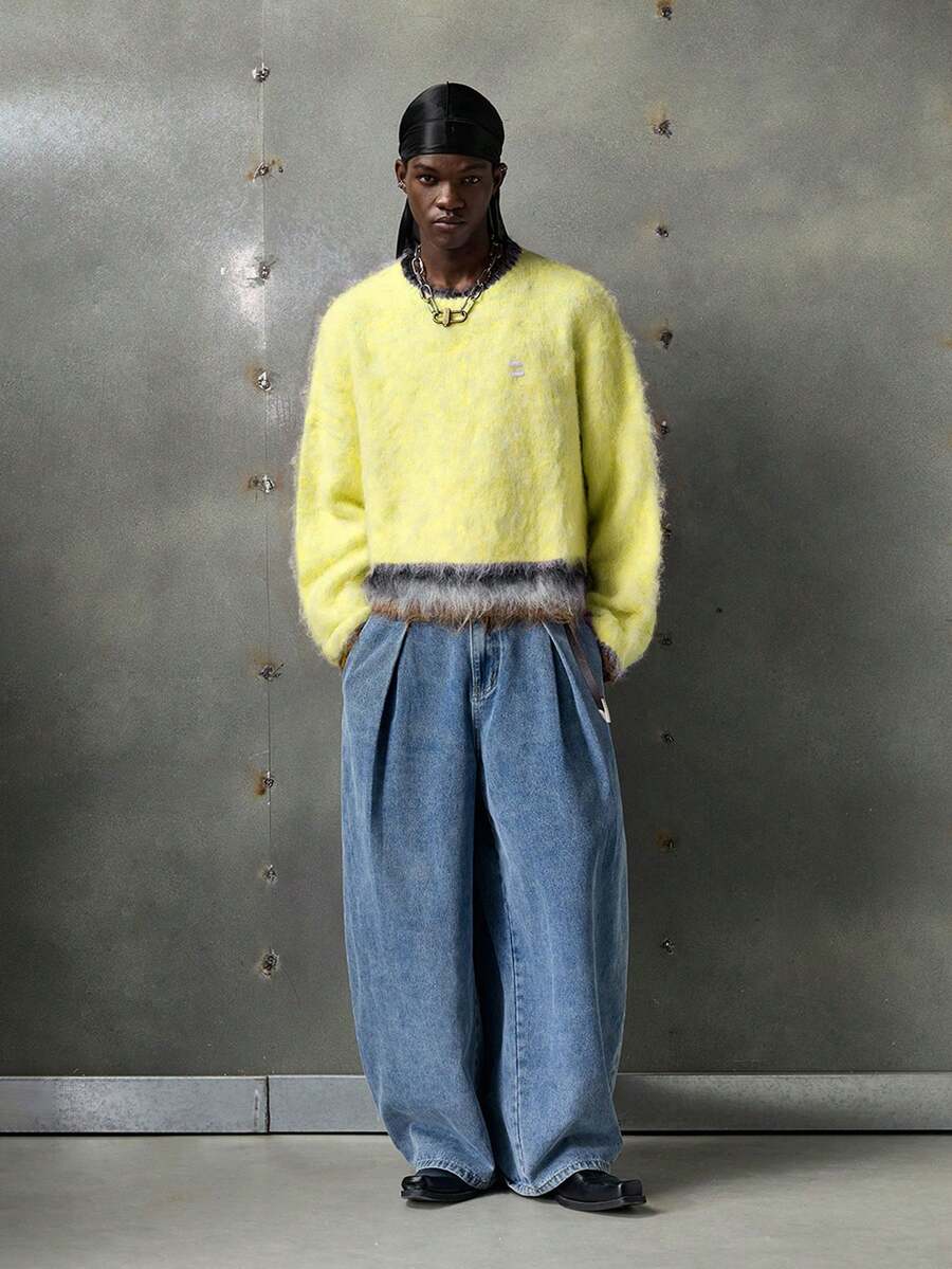 NEON BLANC品牌 - 男士秋冬新款条纹套头毛衣 - 时尚宽松休闲风 - 黃色 - 查看 1