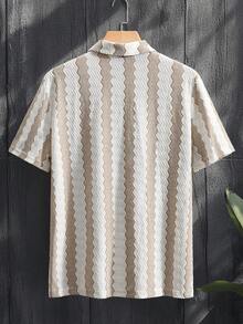 Manfinity Homme 男士休闲撞色条纹短袖Polo衫，夏季 - 棕色 - 查看 2