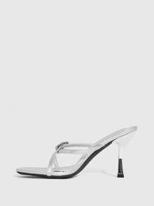 CUCCOO SZL 女士搭扣设计优雅高跟凉拖鞋，时尚百搭，适合日常穿着 - 銀色 - 查看 8