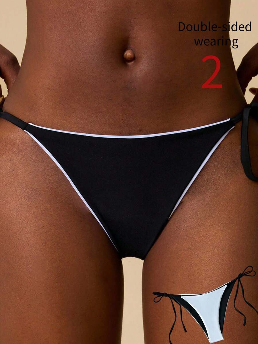 Swim Chiccia Women's Vacation Beach Tie-Side Swimsuit Bottom - Black and White - View 1
