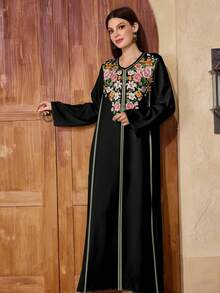 Al Najma Modest Vacation Style Floral Print Flare Sleeve Loose Arabic Dress - Multicolor - View 5