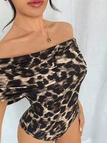 Rafferiza Women's Elegant Off Shoulder Ruched Hem Bodysuit, Slim Fit, Summer - Multicolor - View 5