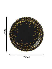 10/20/50pcs 7" Black Gold-Dotted Paper Plates - Premium Disposable Tableware For Parties, Weddings & Fine Dining (Bleach-Free Pulp) - Gold Dot Black - View 3