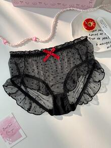PetitDoll 女士性感黑色蕾丝荷叶边内裤 - 黑色 - 查看 5