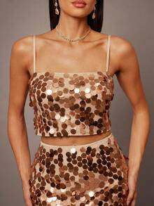 Silquee Set de 2 vestidos ajustado con tirantes finos de color rojo sexy - Champán - Ver 4