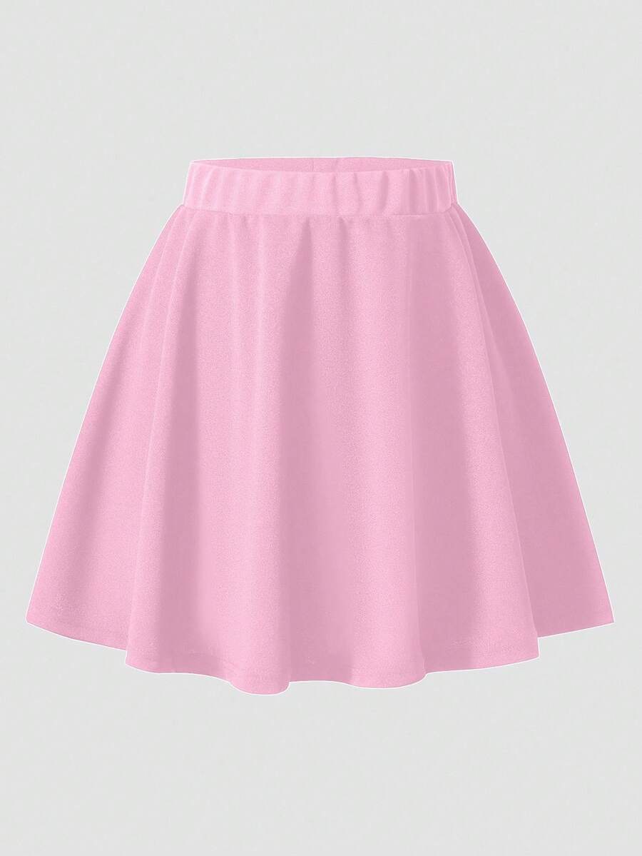 Girls' Casual All-Match Versatile Commuting Ladylike Urban Knit A-Line Ruffle Hem Mini Skirt - Pink - View 1