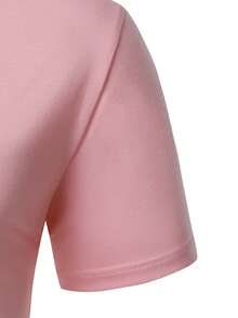 Manfinity Homme 男士纯色休闲百搭通勤短袖Polo衫 男士时尚上衣 男士V领衬衫 男士高尔夫Polo衫 男士短袖Polo衫 男士夏季Polo衫 - 粉色 - 查看 5