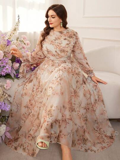 Modelyn 大码女式印花优雅收腰连衣裙