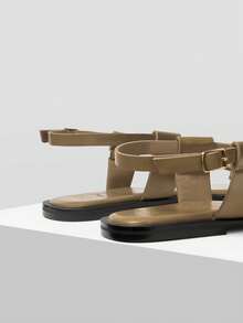 MOTF PREMIUM 女士夏季时尚休闲通勤度假风金属饰边交叉拇指平底凉鞋 - 杏色 - 查看 8