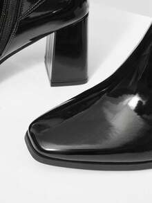 MOTF PREMIUM WOMEN PU LEATHER HEELED SQUARE TOE ANKLE BOOTIES VALENTINE'S DAY - Black - View 6