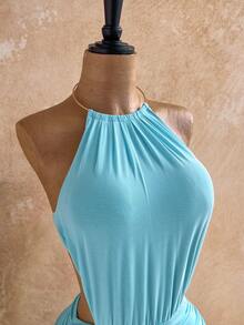 Soleia Light Blue Summer Casual Vacation Holiday Hollow-Out Backless Rhinestone Tassel Bodycon Mini Dress,Suitable For Party,Valentine's Day,Nightclub - Blue - View 6