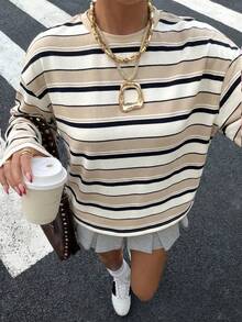 Muchica 女士休闲撞色条纹长袖T恤，春秋季 - 彩色 - 查看 5