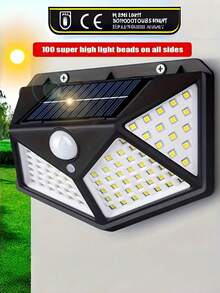 1PC 100 114 LED Solar Wall Light Intelligent Light Motion Sensor Auto Brightness Adjustment Four Side Luminous Waterproof Outdoor For Garden Pathway Driveway Garage Security Lighting - Multicolor - View 6