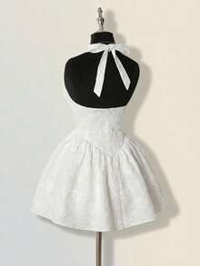 SHEIN ICON 女士提花露背连衣裙，性感优雅的宫廷风格 - 白色 - 查看 7