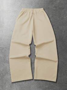 ROMWE MEN Street Life Pantalones de chándal con cordón en la cintura, bolsillos en diagonal y estampado de letras y gráficos para hombre - Albaricoque - Ver 2