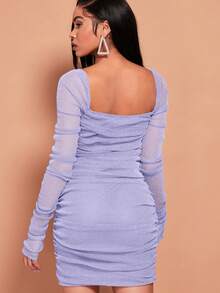 Radiana 春夏性感露肩亮片紧身长袖连衣裙 - 淡紫色 - 查看 3