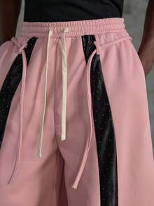 NEON BLANC Men's Curved Blade Contrast Color Patchwork Slant Pocket Drawstring Waist Sweatpants - Pink - View 4