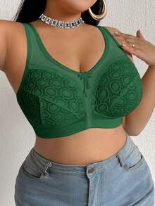 DesireSculpt Plus Size Sheer Mesh Splice Wireless Bra - Army Green - View 3