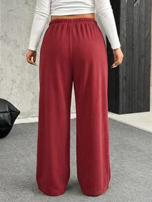 SHEIN EZwear 大码柔软保暖休闲抽绳宽松裤 - 紅色 - 查看 2