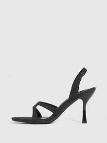 CUCCOO SZL Giày sandal cao gót khóa cài lấp lánh, thời trang, thanh lịch dành cho nữ, thích hợp đi làm. - màu đen - Xem 11