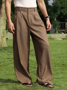 DAZY Men's Solid Brown Elastic Waist Pants, Spring/Autumn - Brown - View 3