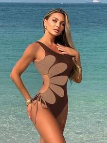 Swim Vcay Tenues de plage pour femmes Springbreak, Maillot de bain une pièce décontracté pour femmes avec imprimé, cordon de serrage et détails ajourés, idéal pour les vacances. Style bohème pour les festivals - Multicolore - Voir 6