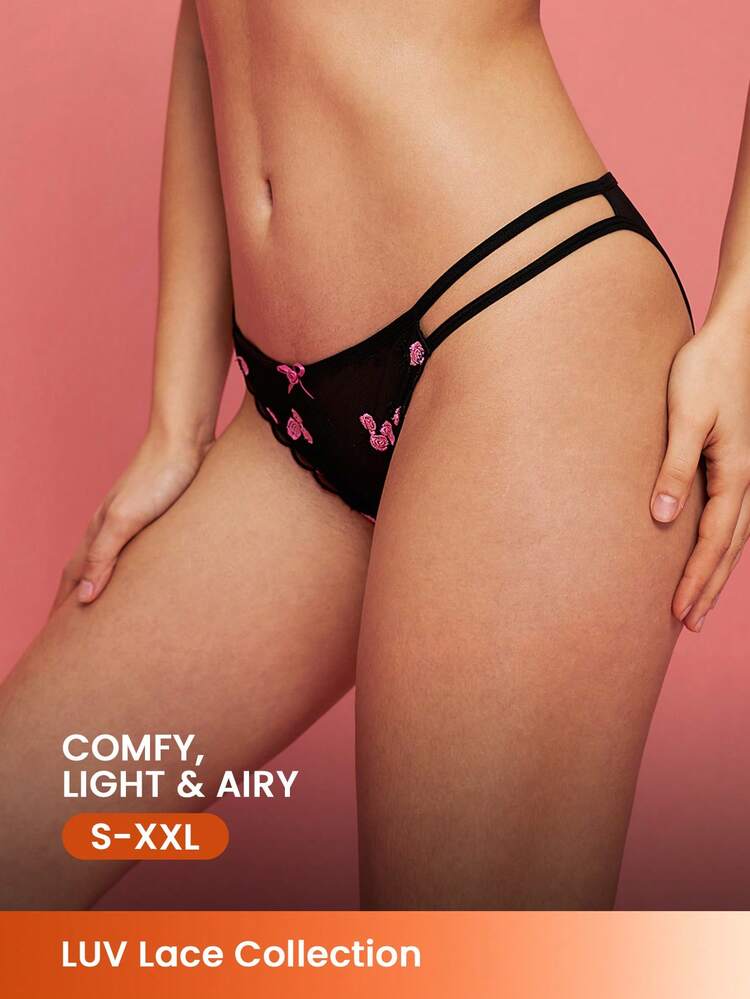 Embroidered Floral Lace Detail Low-Rise Briefs