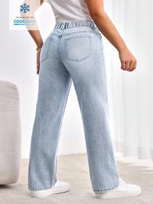 Flexra Plus Size Women Casual Straight Leg Jeans - Light Wash - View 2