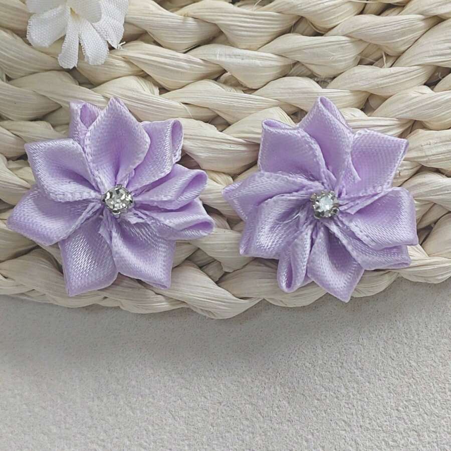 30件/套纯色服装装饰辅料，可爱布艺水钻装饰花朵设计DIY珠宝配件，适用于缝纫 - 紫色 - 查看 1