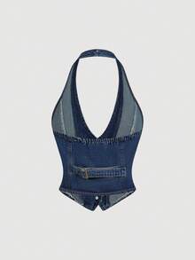 Sweetra Elegant Denim Outfit For Women - Dark Wash - View 6