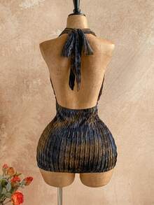Soleia Spring/Summer New Casual Vacation Western Beach Wedding Guest Attire Graduation Brunch Dress, St. Patrick's Day Spring Break Easter Music Festival Elegant Bohemian Tropical Backless Halter Textured Knit Tie-Dye Metallic Accent Women Mini Dress,Summer Outfits For Women ,Summer Dress,Beach Vacation Outfits For Women - Multicolor - View 2