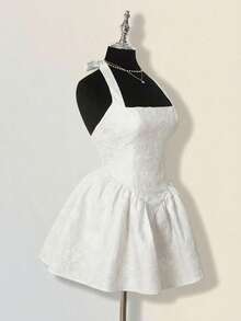 SHEIN ICON 女士提花露背连衣裙，性感优雅的宫廷风格 - 白色 - 查看 5