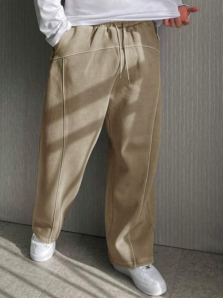 Men's Patchwork Distressed Washed Thermal Lined Sweatpants, Autumn/Winter