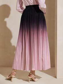 Graceveil Elegant Black To Pink Ombre Pleated Elastic Waist Women Skirt - Black - View 2