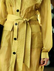 SHEIN Revavyn Women's Lightweight Trench Coat/Dress Made Of Glossy Nylon Fabric, Featuring A Stand-Up Collar, Wide Shoulders, Long Sleeves, A Full Row Of Buttons, And Cargo Pockets. Ideal For Everyday Wear And Commuting Valentine Outfits For Women Valentine's Day Vacation Outfits Women  Holiday Outfits For Women Casual Dresses For Women - Green - View 8