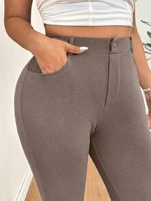 SHEIN EZwear Quần ống ôm cạp cao cỡ lớn, thích hợp cho mùa xuân/hè. - Màu nâu  Mocha - Xem 5