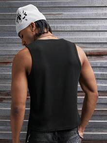 AXEPEAK Herrlinne med gotiskt tryck och lös passform, ärmlös - Svart - Visa 2