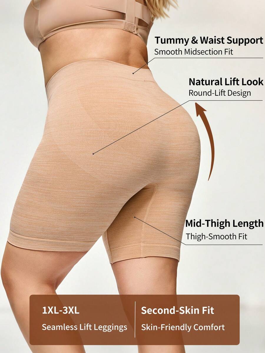 SHAPORA 1 Stück Damen Leggings in Große Größen, nahtlos und bequem formend - Aprikosenfarben - Übersicht 1