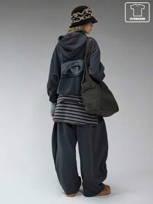 COUREZ Áo hoodie ngoại cỡ in hình đồ họa phía sau / Áo nỉ phong cách Y2K cho nữ, quần áo mùa đông cho nữ, áo hoodie cho nữ, bộ đồ thể thao mùa hè cho nữ. - Màu xanh hải quân - Xem 1