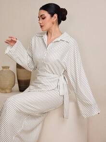 Graceveil Women's Striped Wrap Tie Dress - Apricot - View 7