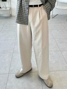 DAZY Solid Color Beige Straight-Leg Commuter Suit Pants For Men, Autumn - Beige - View 3