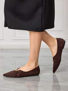 Sleekvia Women's Pointed Toe Flat Coffee Suede Comfortable Soft Sole Strap Metal Buckle Slip-On Casual Commute Shoes Valentine's Day - Coffee Brown - View 6