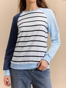 Hanevo Women's Casual Raglan Sleeve Striped Patchwork Sweatshirt - Multicolor - View 6