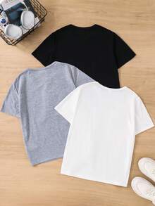 SHEIN 3件套赛车图案，青少年男童休闲简约风圆领短袖T恤，适合夏季、学校、校园、大学穿着，也适合春夏季日常穿着、运动、郊游、聚会、节日、拍照等场合。 - 彩色 - 查看 2