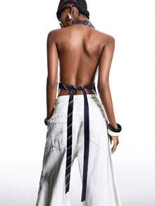 LYSMO Women's Geometric Striped Print Backless Sexy Halter Neck Camisole - Multicolor - View 2