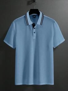 Manfinity CasualCool Men's Striped Short Sleeve Casual Commuter Polo Shirt - Blue - View 3
