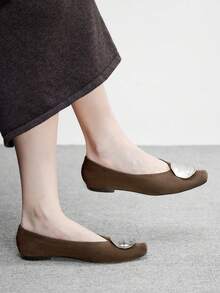 CUCCOO BIZCHIC Women's Square Toe Slip-On Shoes With Metal Buckle, Minimalist Design Valentine's Day - Khaki - View 3