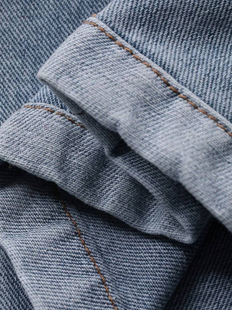 Men's Distressed Patchwork Frayed Hem Washed Denim Jeans, Suitable For Spring And Autumn