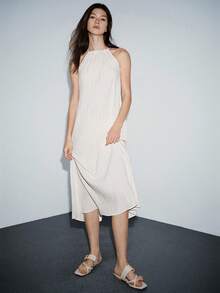 Lumivelle Textured Sleeveless Dress, Versatile Wear For Summer Vacation And Outings - Apricot - View 5